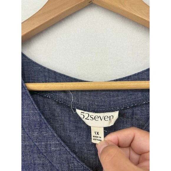 Women's 52Seven Plus Size 1X Button Down Denim Shirt Dress Chambray Boutique - Picture 4 of 7